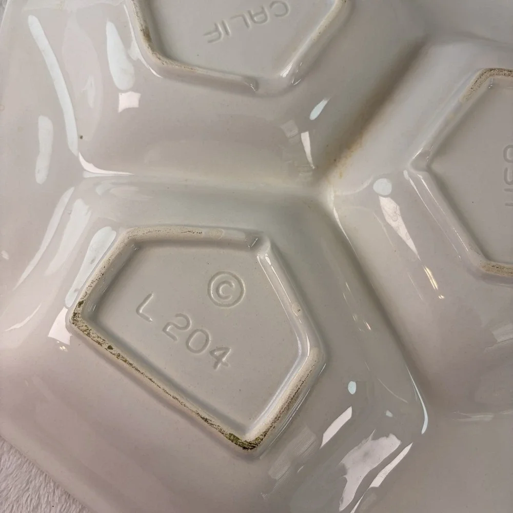 Vintage 60s California Pottery White Hexagon Divided Serving Dish L 204 MCM USA